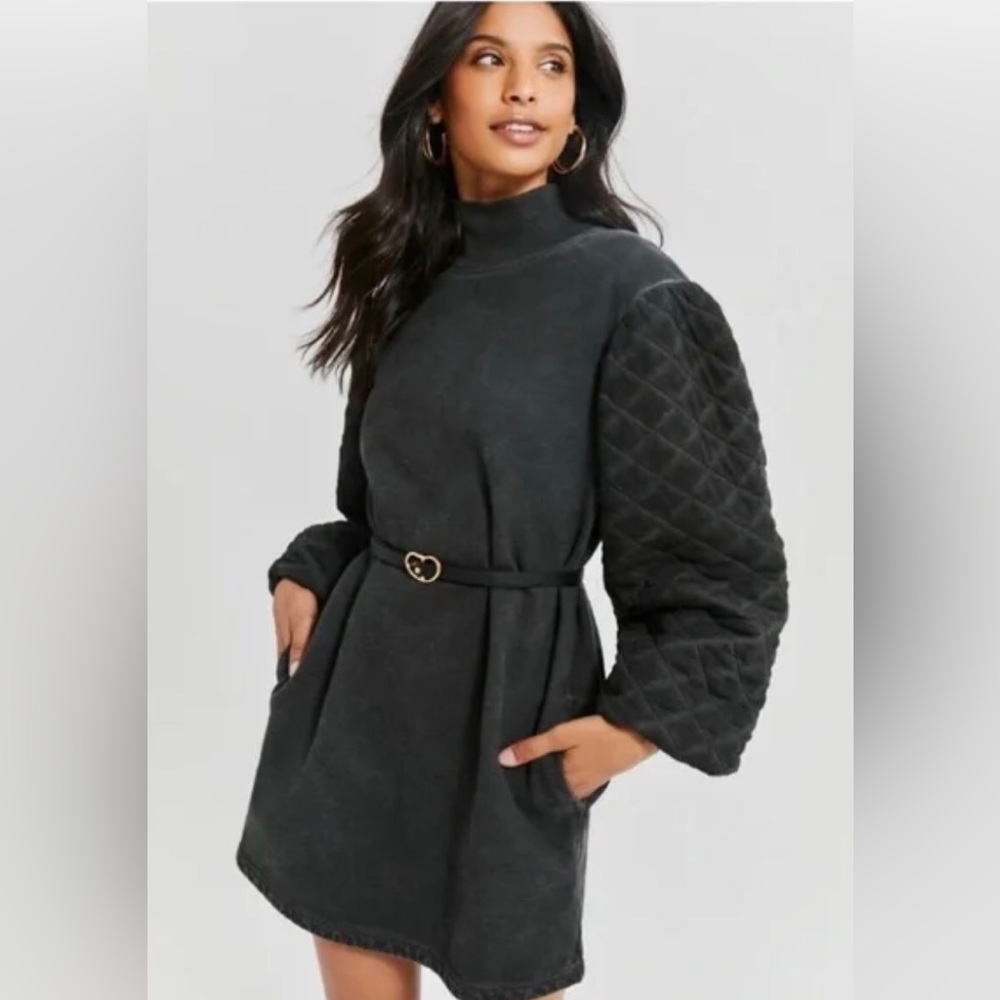 Quilted Sleeve Sweatshirt Dress